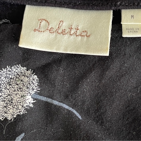 Deletta Anthropologie Black WISHED BLOOM Dandelion Floral Blouse Size M - Picture 9 of 9